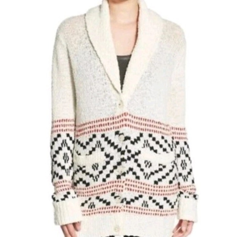Paige Chunky Knit Long Cardigan Sweater Oversize Small Cotton Boho Western Cabin
